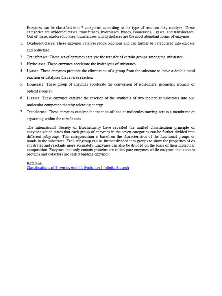 Enzymes Classified Into 7 Categories PDF
