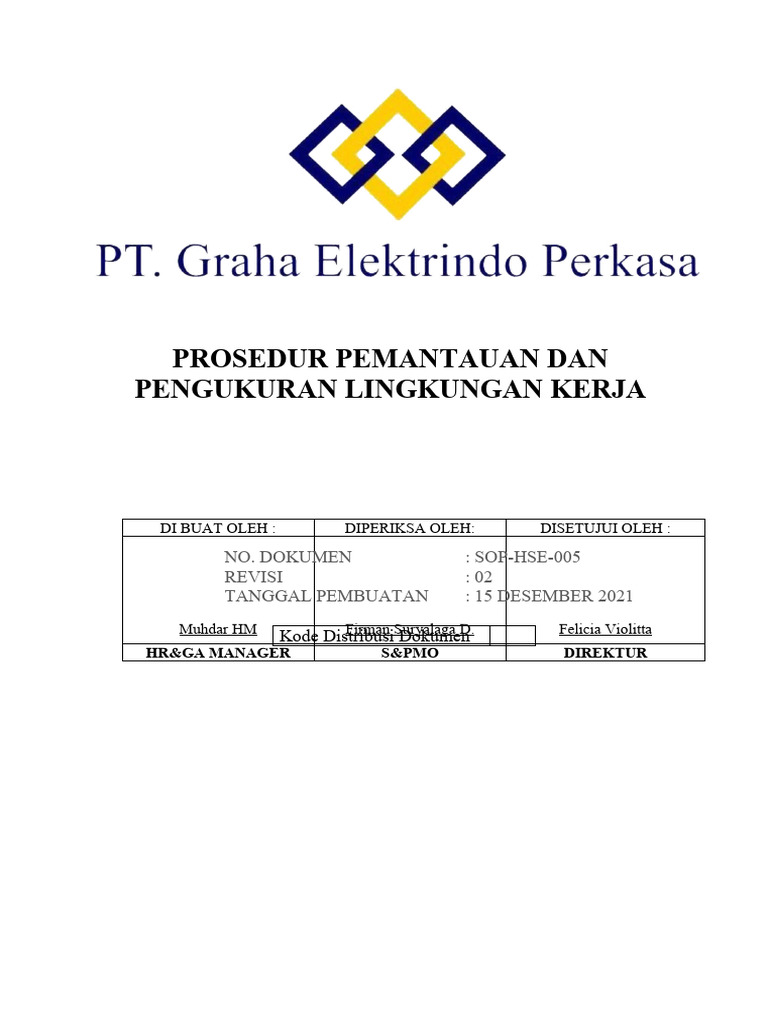 Sop Hse 005 Prosedur Pengukuran Dan Monitoring Lingkungan Kerja Rev02 Pdf