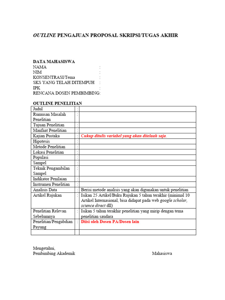 Outline Proposal Skripsi Mahasiswa | PDF
