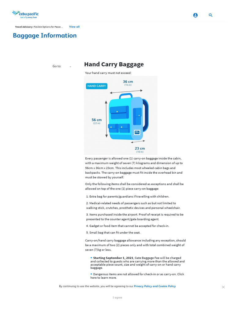 size of luggage for 20kg cebu pacific