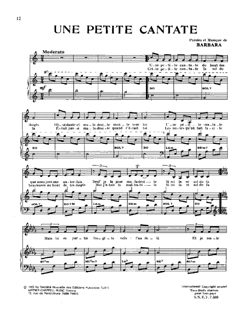 Barbara Petite Cantate Partition Musicale PDF