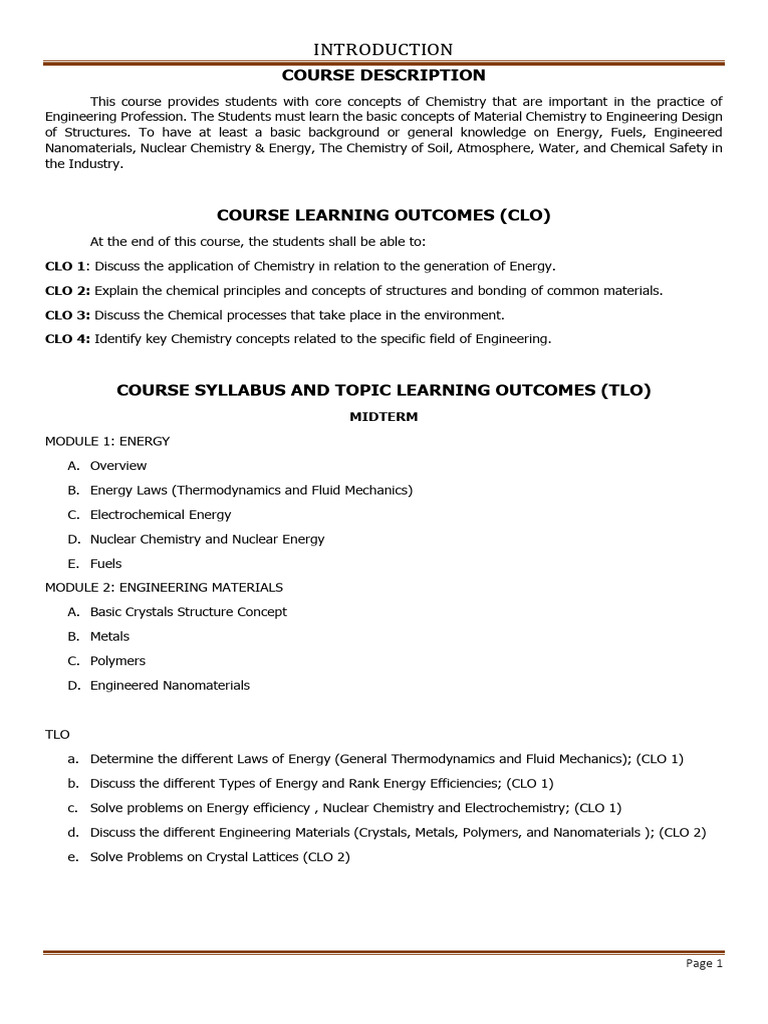 Engineering Chemistry Course Overview | PDF | Chemistry | Engineering