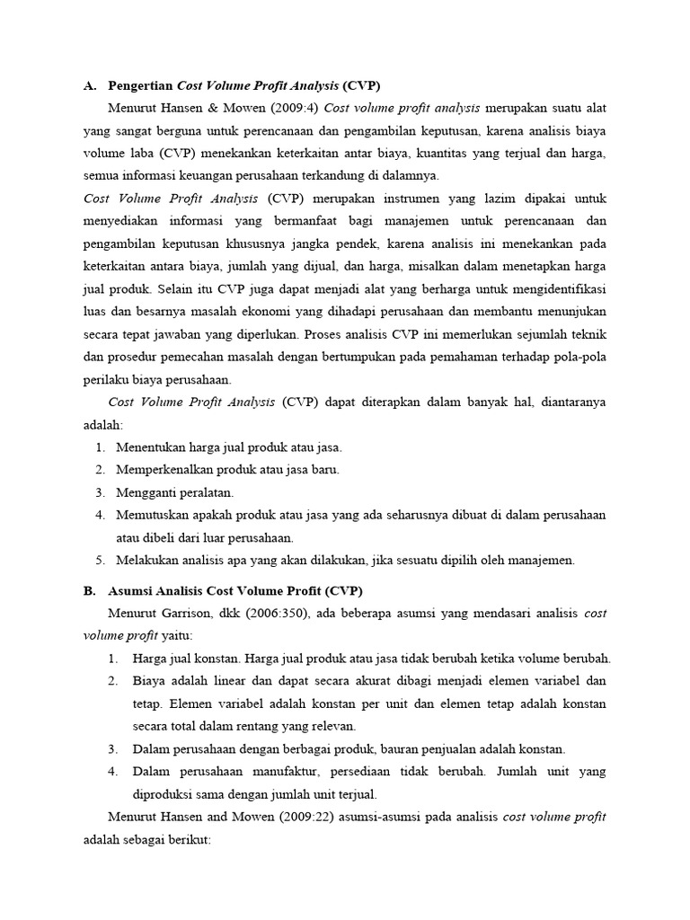 Pengertian Cost Volume Profit Analysis | PDF