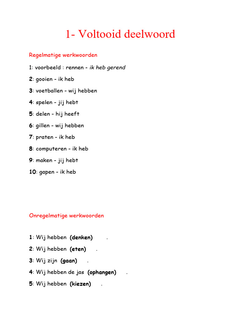 1 - Voltooid Deelwoord | PDF