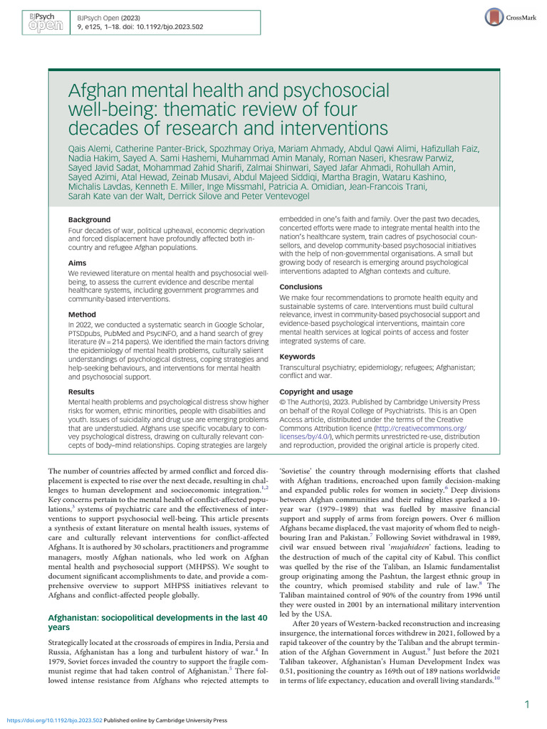 Afghan Mental Health and Psychosocial Well Being T 230710 184218 | PDF