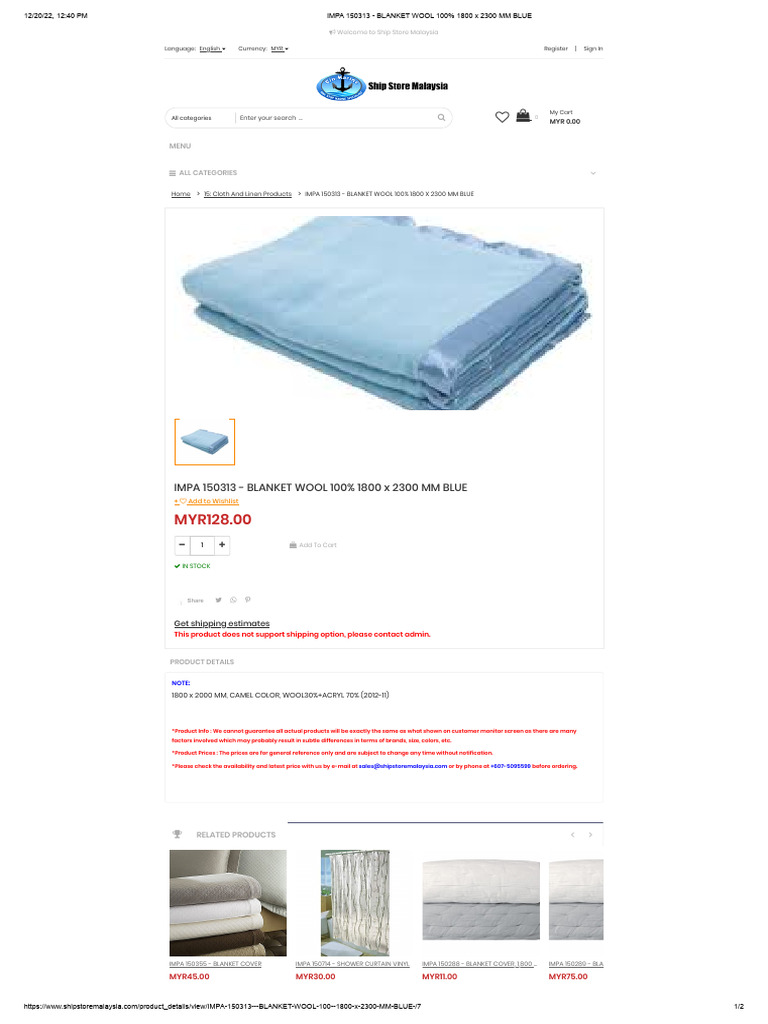 IMPA 150313 BLANKET WOOL 100 1800 X 2300 MM BLUE PDF