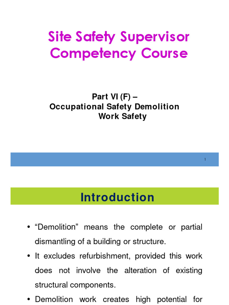 Part VI (F) - Demolition Work Safety | PDF | Demolition | Occupational ...