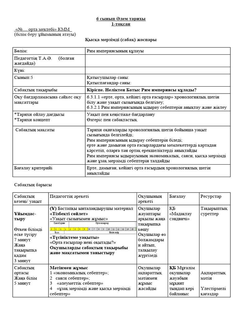 6 Сынып ҚМЖ-1 Тоқсан-2022-2023 Әлем Тарихы (1) | PDF