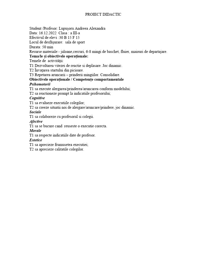 Noul Model de Proiect Didactic EFS PROIECT 5 FINALA | PDF
