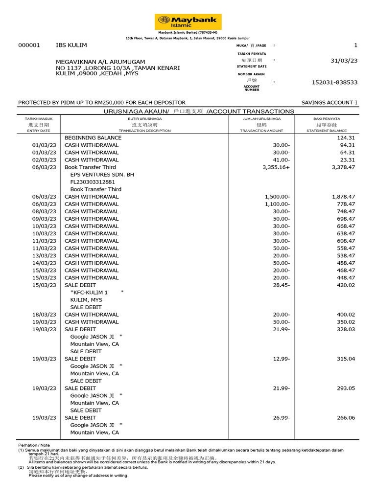 Ibs kulim 1 31 03 23 megaviknan a l arumugam no 1137 lorong 10 3a
