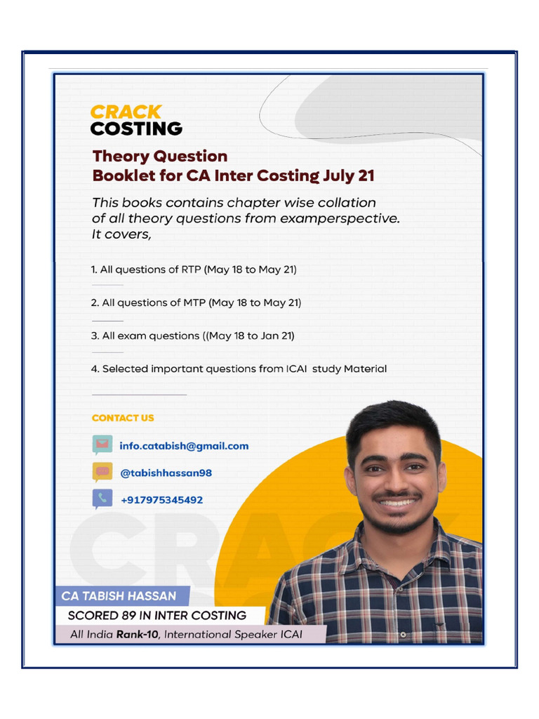 CA Inter Costing Theory Book by Tabish Hassan Sirca Inter | PDF ...