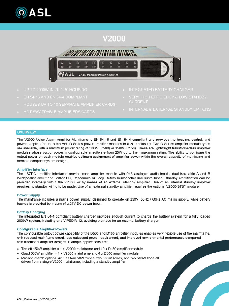 V2000 Datasheet | PDF | Amplifier | Power Supply