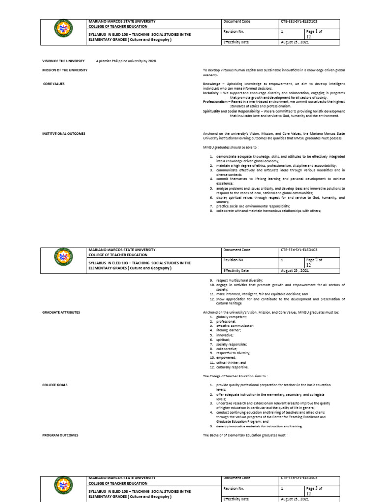 ELED 103 Teaching Social Studies in The Elementary Grades Culture and