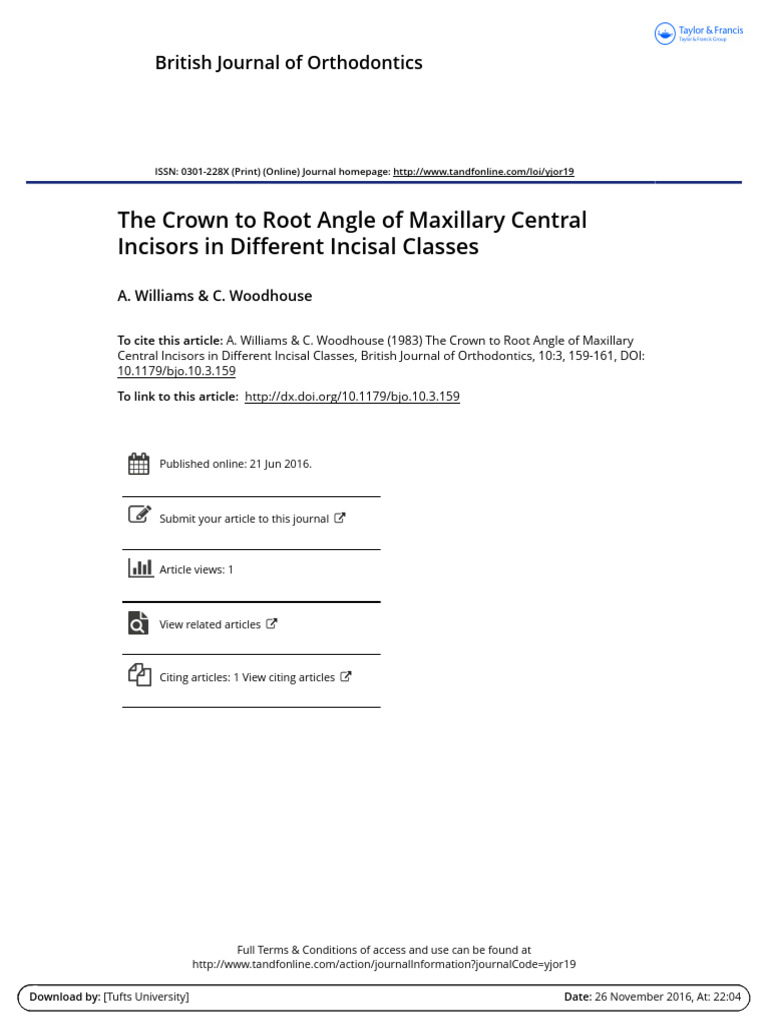Crown/Root Angles in Incisal Classes | PDF