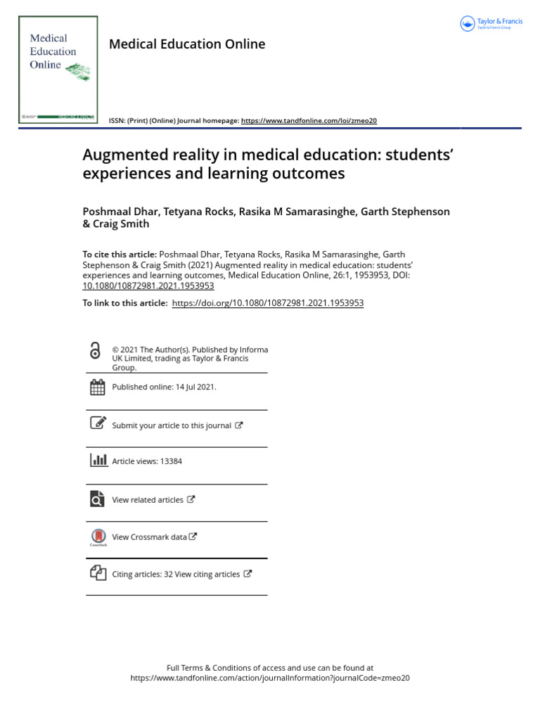 Augmented Reality in Medical Education Students Experiences and
