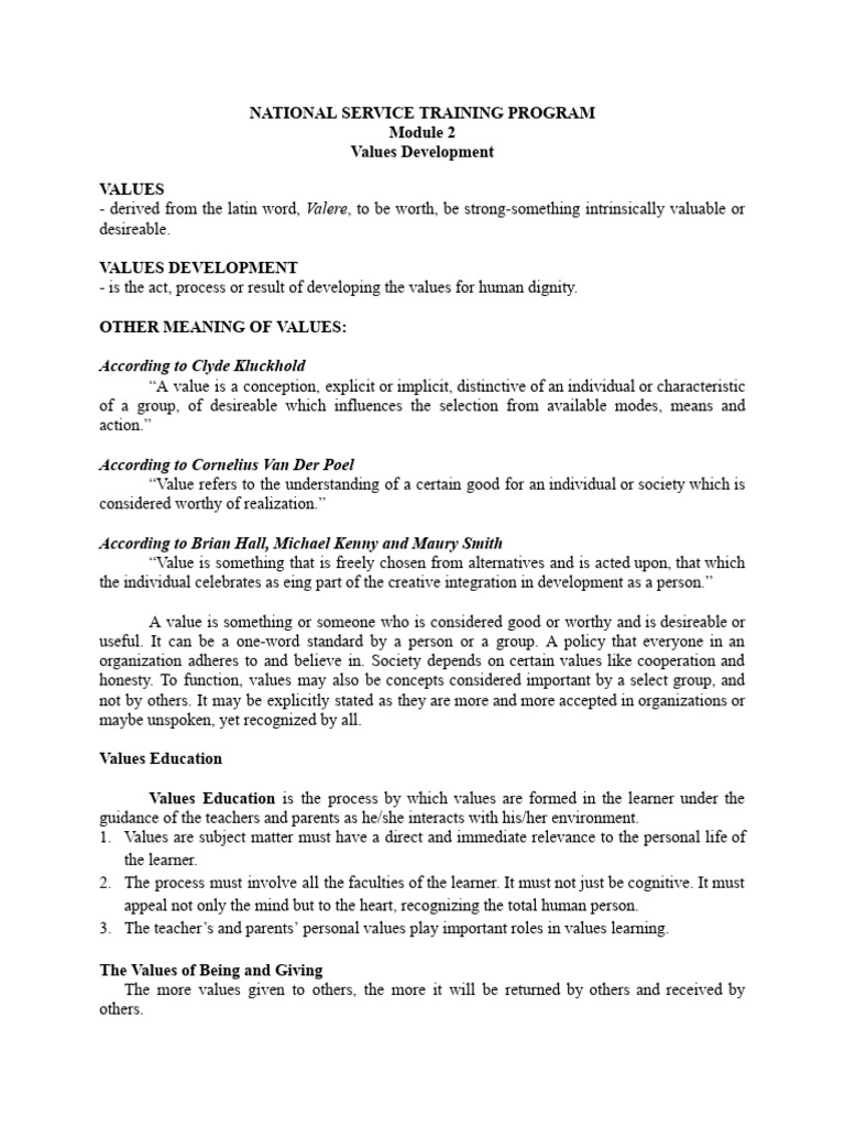 NSTP1 Module 2 Values Development | PDF | Career & Growth | Self ...