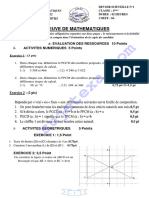 Epreuve de Mathematiques: A-Evaluation Des Ressources 10 Points I - Activites Numeriques 5 Points