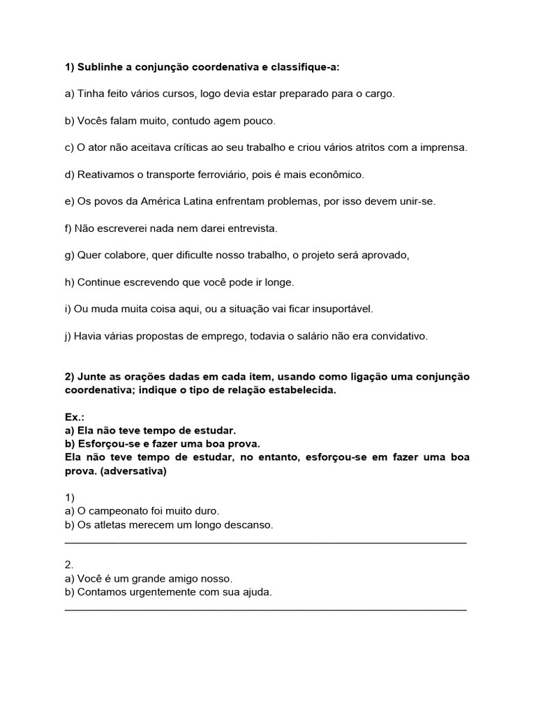 Atividades de Conjunções para 7º Ano | PDF