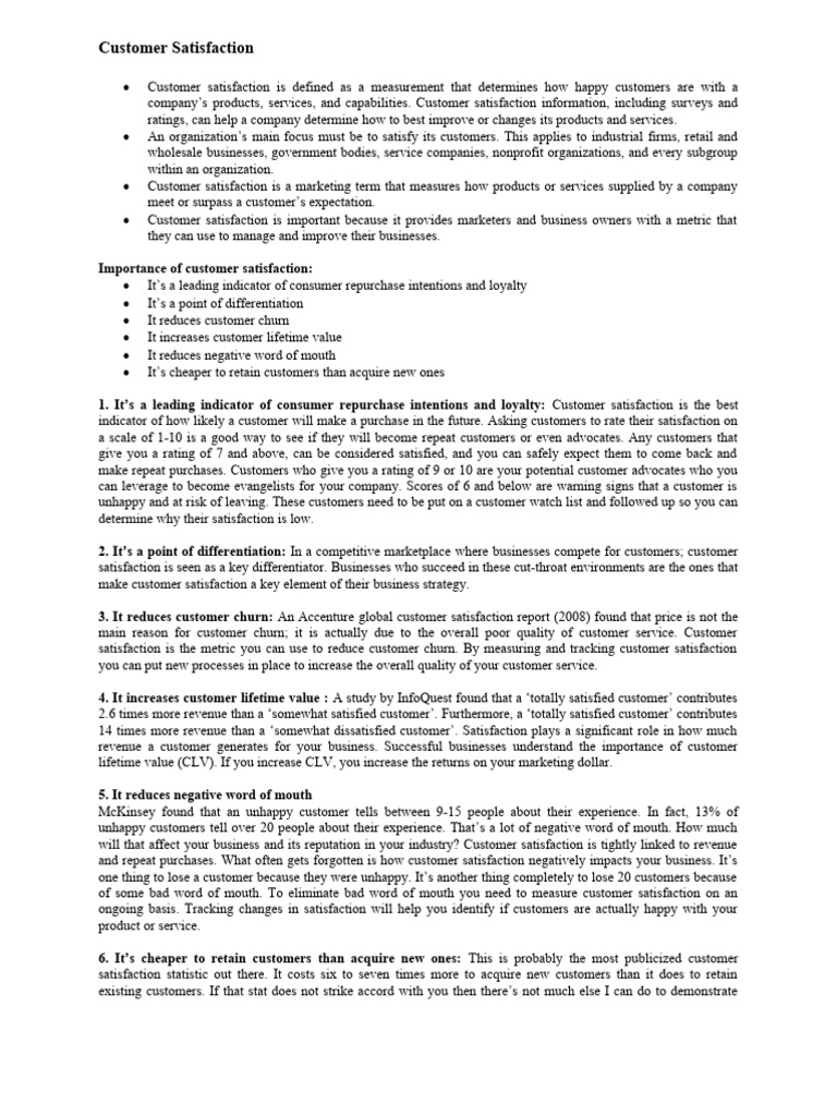 Understanding Customer Satisfaction Metrics | PDF | Customer ...