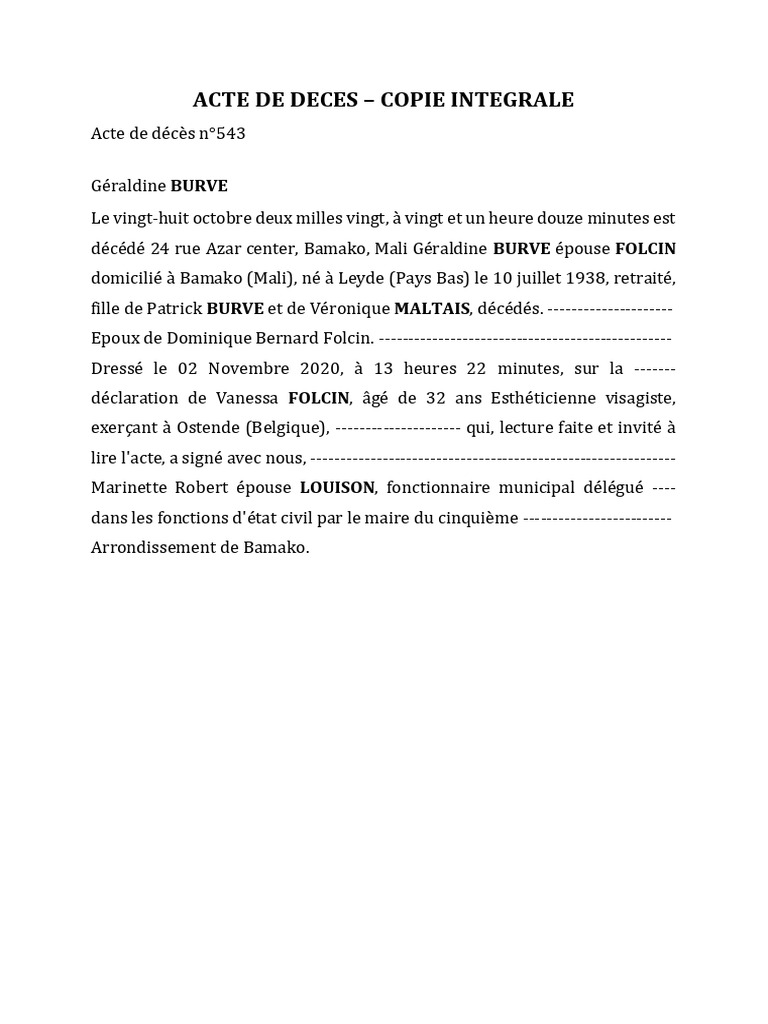 Acte de Deces | PDF