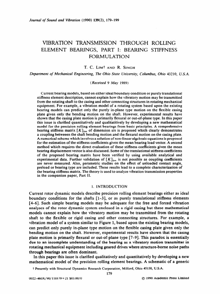 Vibration Transmission Through Rolling Element Bearings, Part I Bearing ...