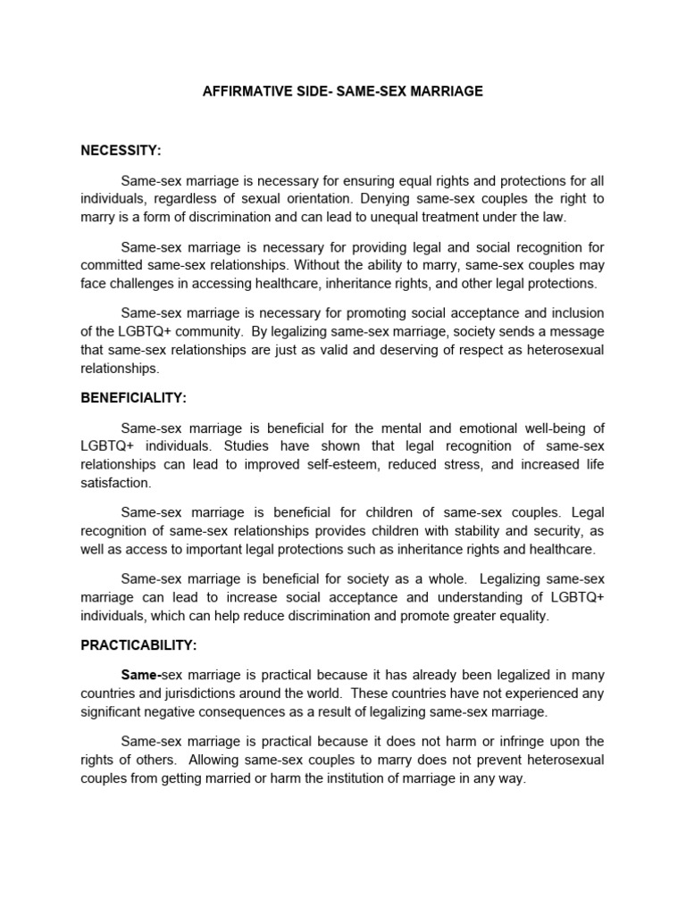 AFFIRMATIVE SIDE Same Sex Marriage | PDF