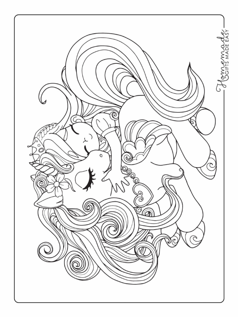 Unicorn Coloring Pages Girl Hugging Unicorn | PDF