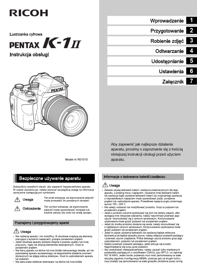 Instrukcja Obslugi Pentax K1 Mark II Body PDF