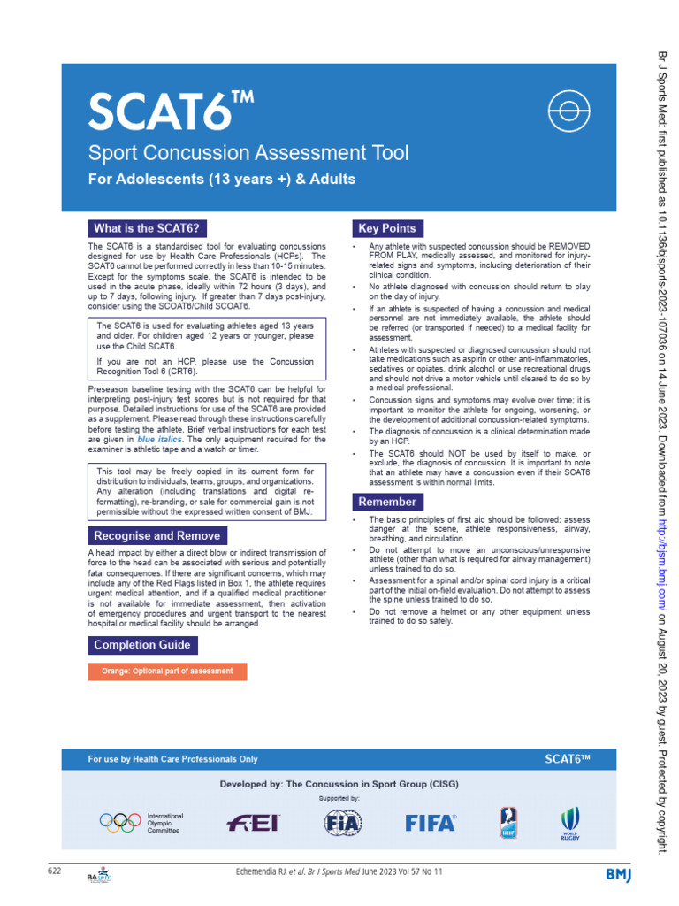 SCAT6 Tool | PDF | Concussion | First Aid