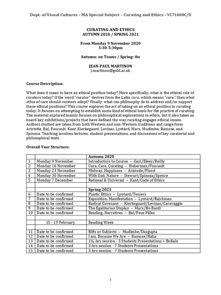 Curating and Ethics Outline 202021 PDF