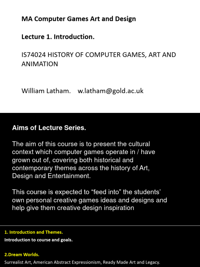 Lecture 1 History of Games. Spring 2021. William Latham PDF