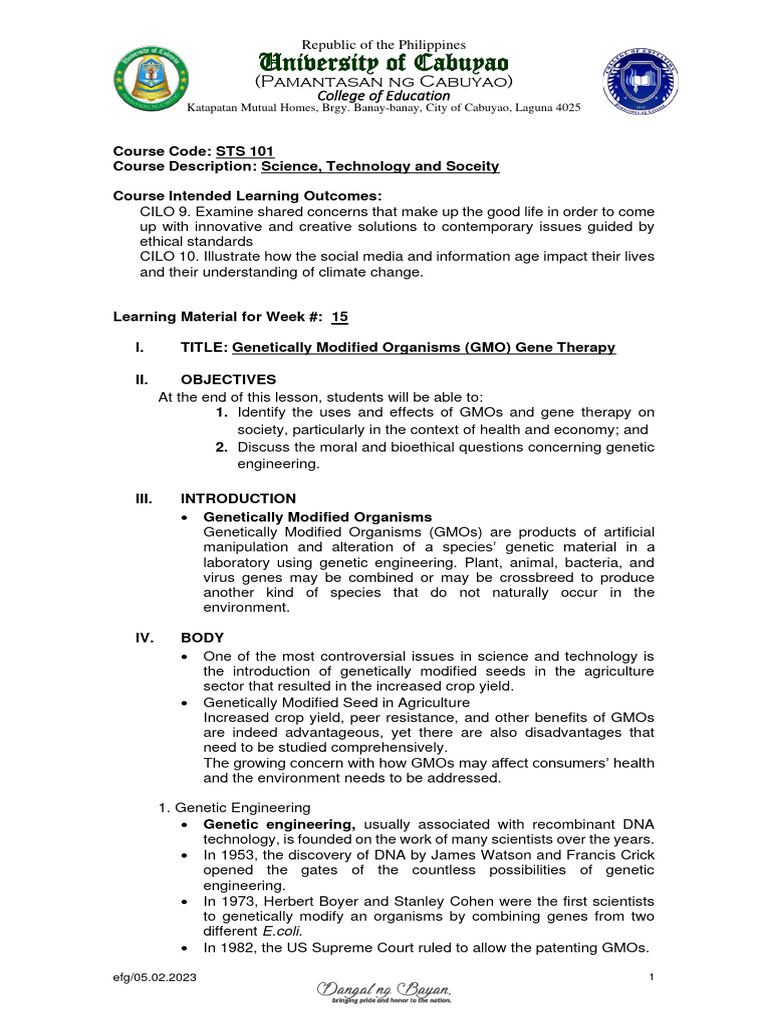 GMO and Gene Therapy Overview | PDF | Genetically Modified Organism ...