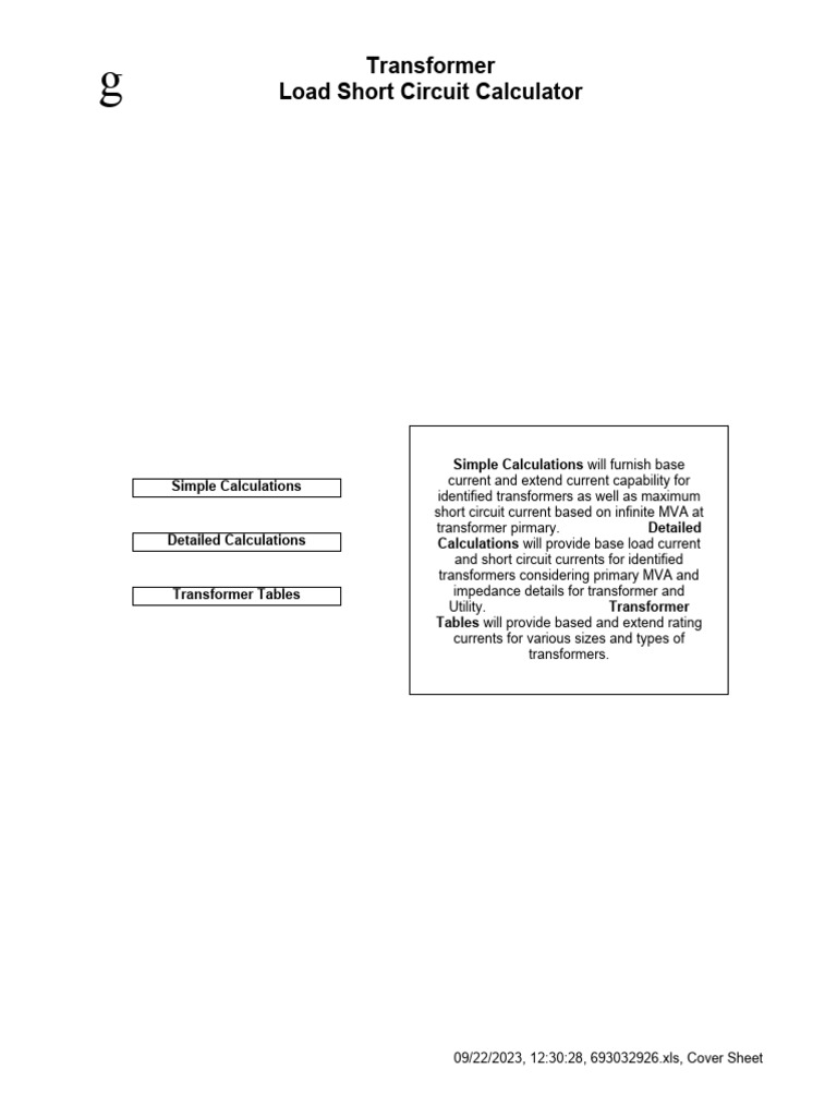 GE Transformer and Short Circuit Calculator PDF Transformer