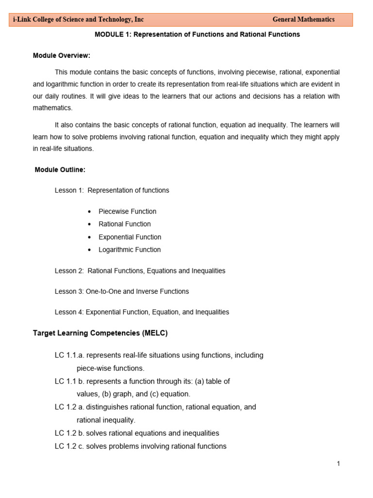 Gen Math - Module1 | PDF | Function (Mathematics) | Logarithm