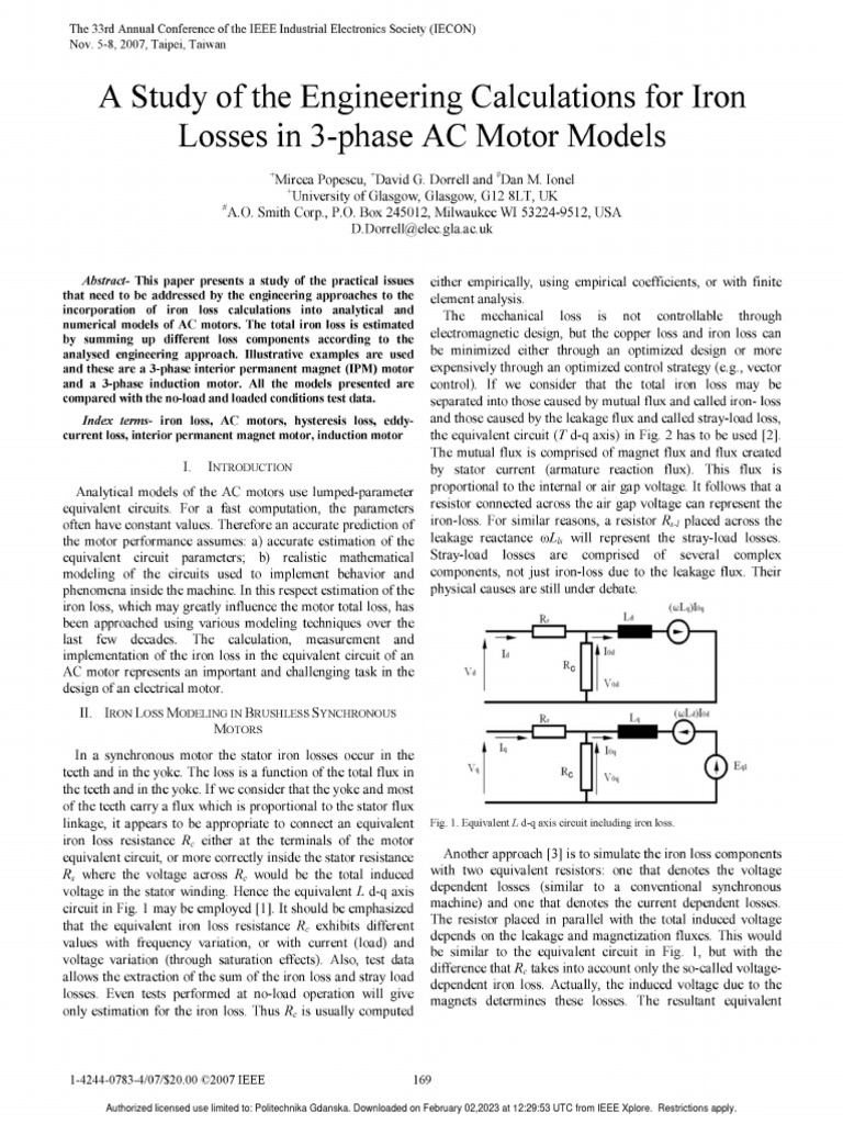 A Study of The Engineering Calculations For Iron Losses in 3Phase AC