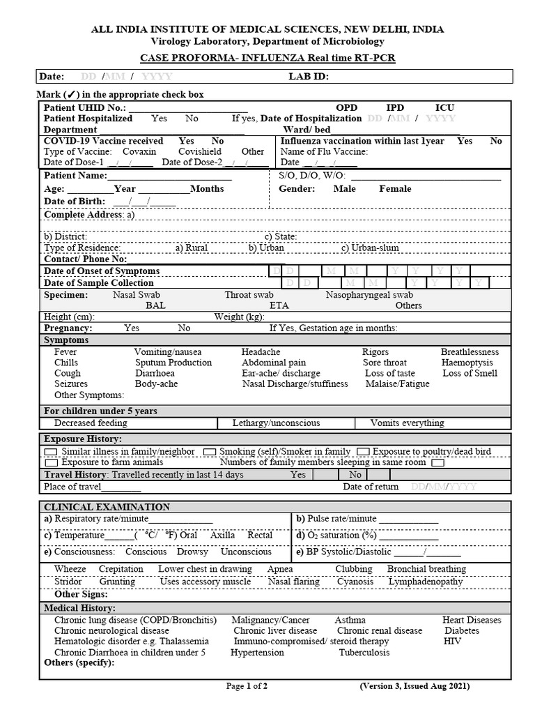 Influenza Form | PDF | Respiratory Diseases | Chronic Obstructive ...