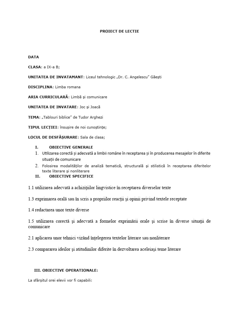 Adam Si Eva De Tudor Arghezi PROIECT DE LECTIE Adam Si Eva Tudor Arghezi | PDF