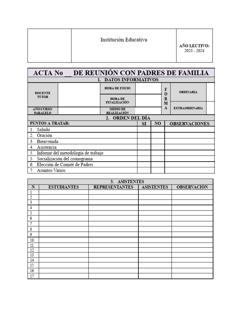 Acta de Reunión Con Padres de Familia | PDF | Crecimiento personal y ...
