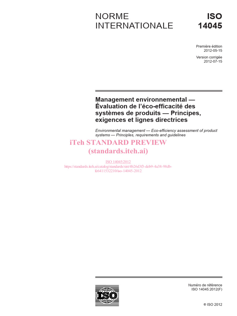 Iso 14045 2012 | PDF | Analyse du cycle de vie | Organisation ...