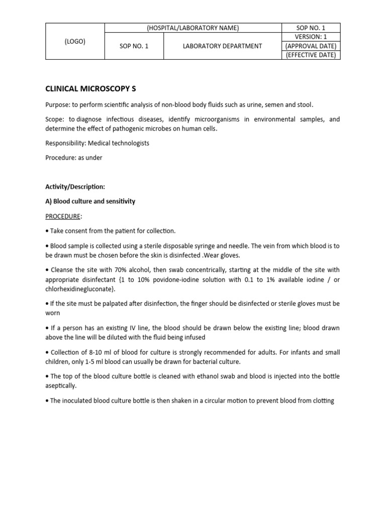 Sop Template PDF Disinfectant Health Care