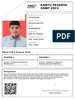 Kartu Peserta SNBP 2023: 423432040 Muhammad Arif 0040509422 SMK Al Fhattani Kab. Aceh Utara Prov. Aceh
