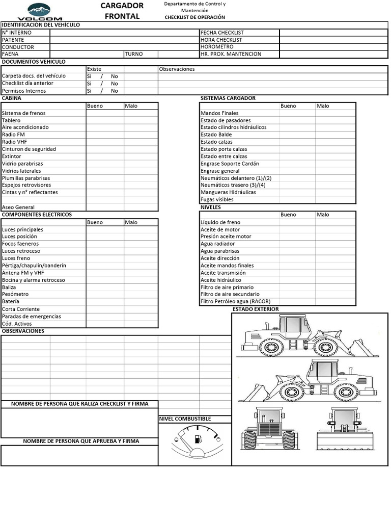 Checklist de Cargador Frontal | PDF | Bienes manufacturados | Vehículo ...