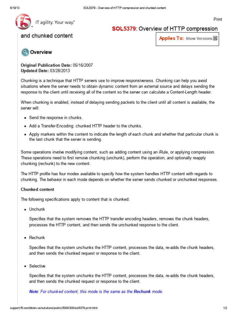SOL5379 - Overview of HTTP Compression and Chunked Content | PDF ...