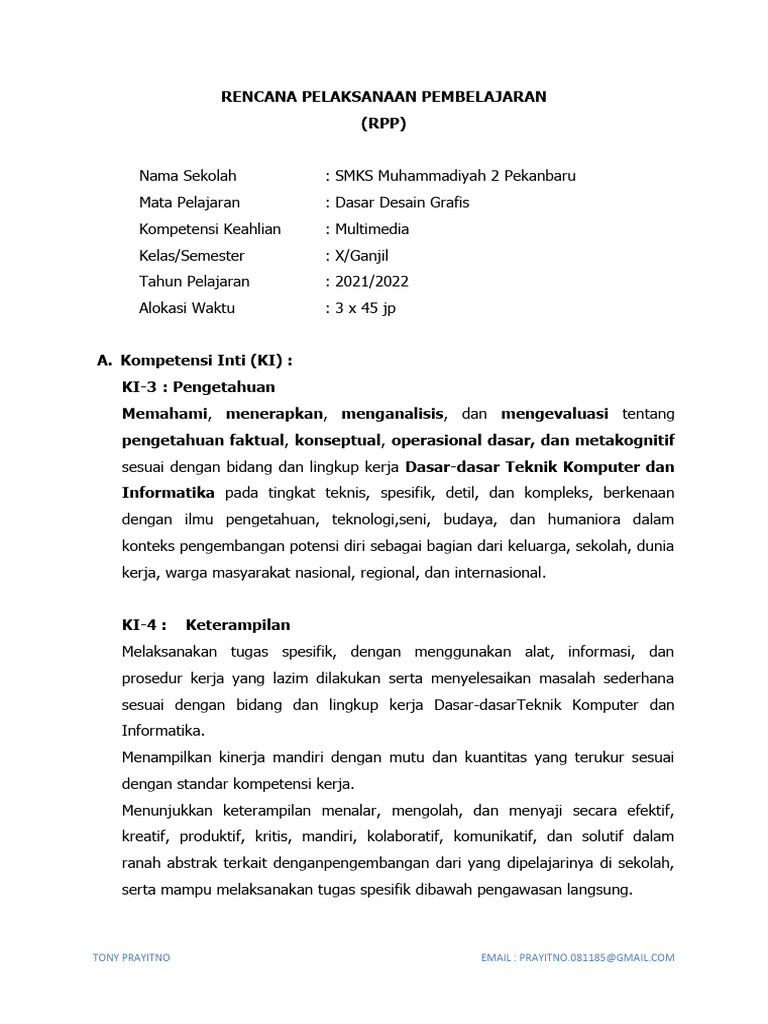 RPP Dasar Desain Grafis | PDF