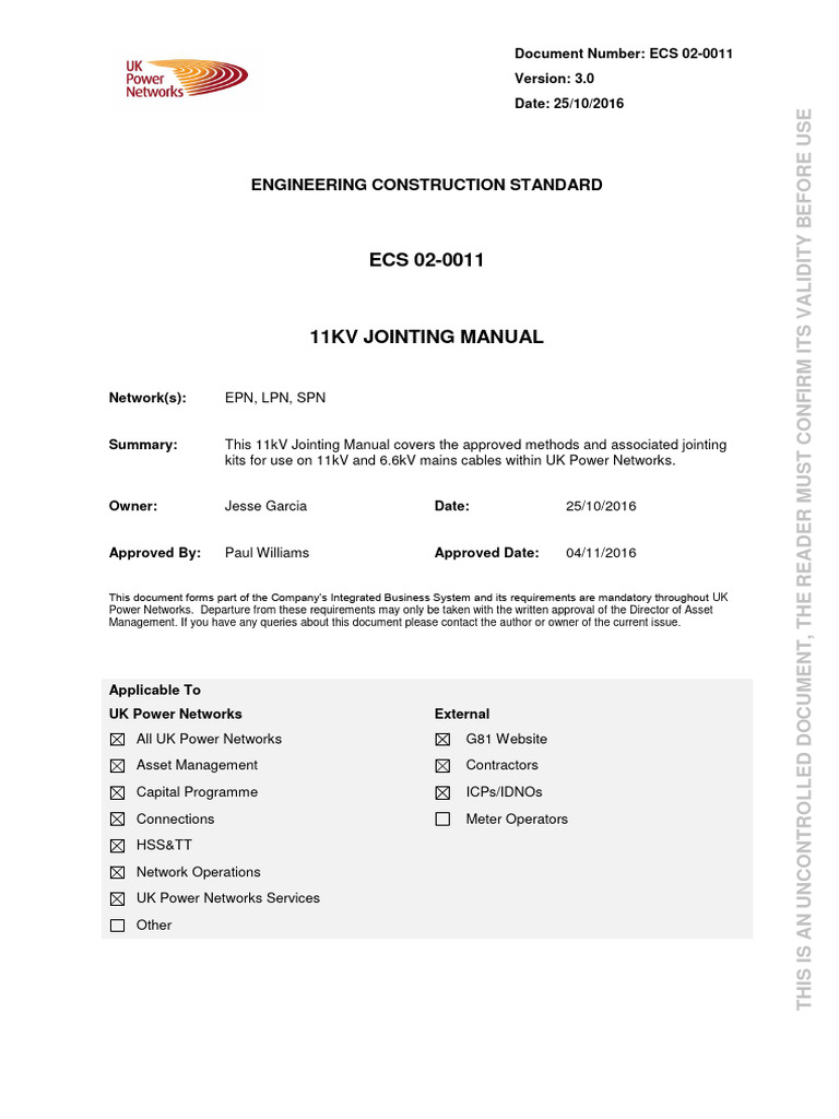 ECS+02 0011+Jointing+Manual+11kV | PDF