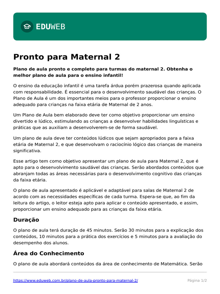 plano-de-aula-pronto-para-maternal-2 | PDF | Pré-escola | Matemática
