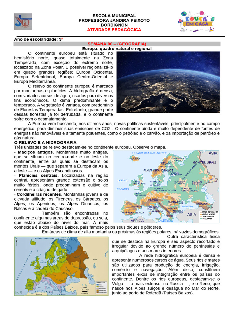 Uploadsarquivos1619448752 Atividades 9 Ano Jandira Aula 07 Geografia Europa  Quadro Na | PDF | Europa | Combustíveis fósseis, image size:768x1024