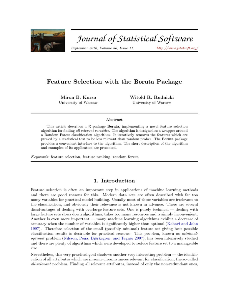 Feature Selection With The Boruta Package | PDF