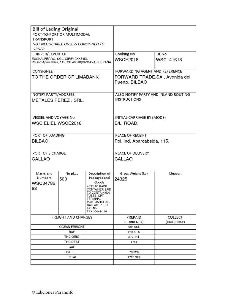 Bl Terminado Pdf Bill Of Lading Cargo