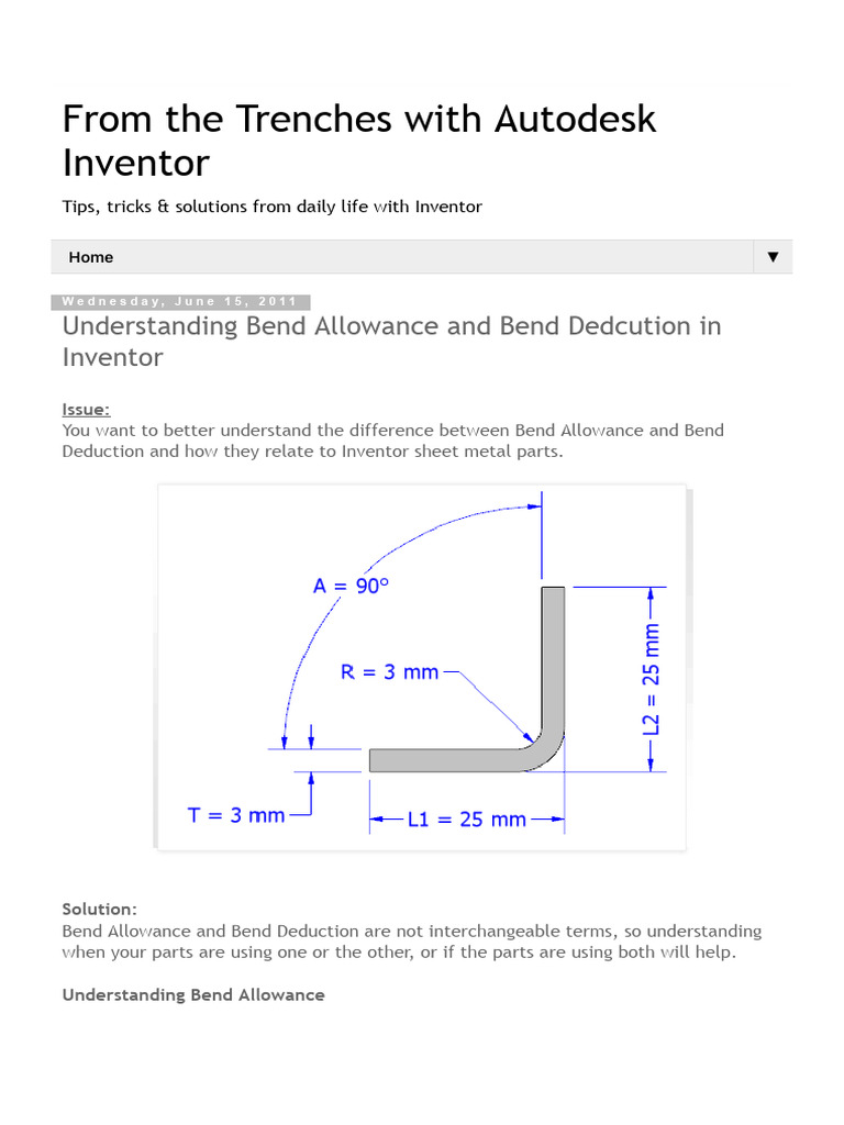 From The Trenches With Autodesk Inventor Understanding Bend Allowance